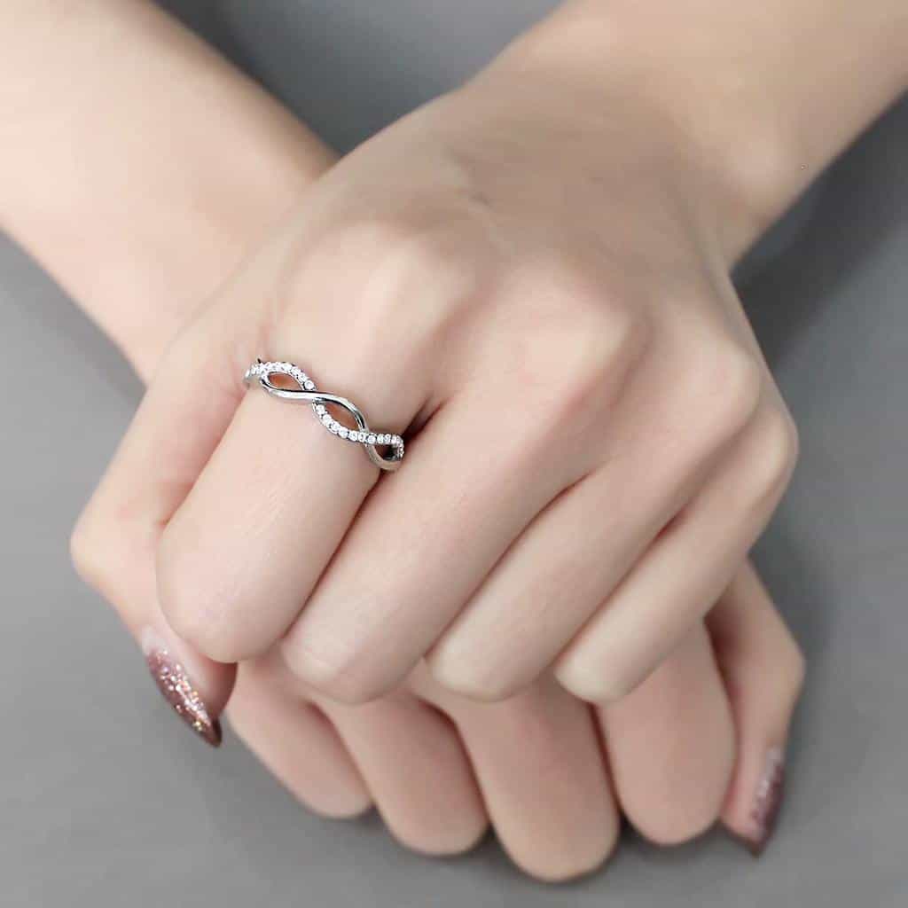 Stainless Steel CZ Pave Infinity Crossover Band Ring view 10