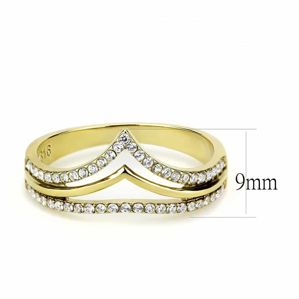 Stainless Steel Gold CZ Pave Double V Chevron Open Ring view 7