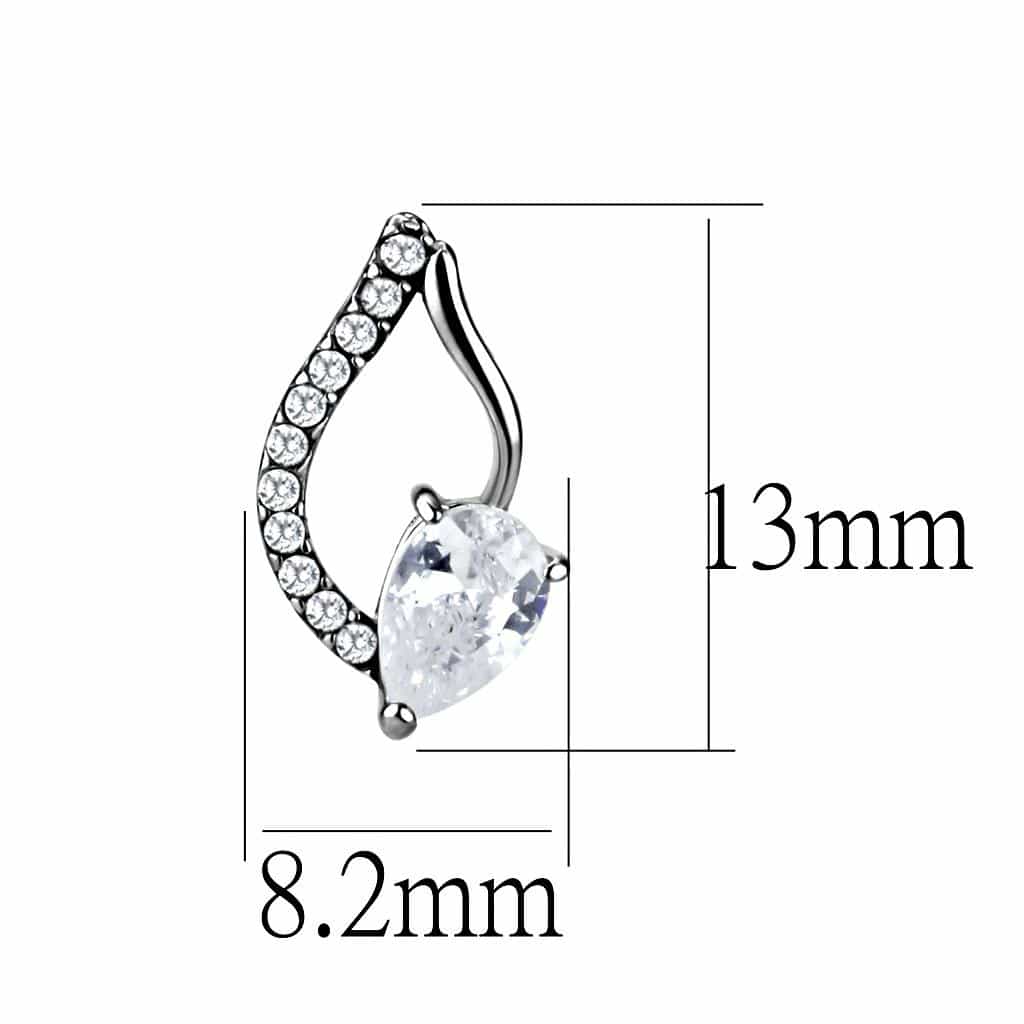 Stainless Steel CZ Pear Pave Wave Curl Drop Earrings view 2
