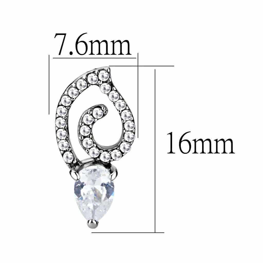 Stainless Steel CZ Pear Pave Spiral Swirl Studs Earrings view 2