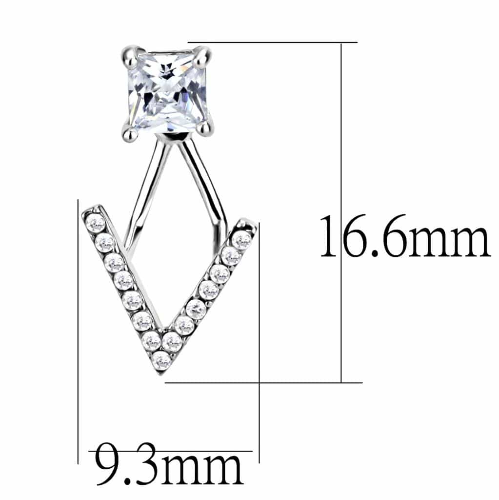 Stainless Steel CZ Princess Cut Pave V Arrow Drop Studs Earrings view 2
