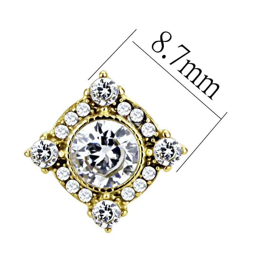 Stainless Steel Gold CZ Round Pave Diamond Frame Ornate Earrings view 2