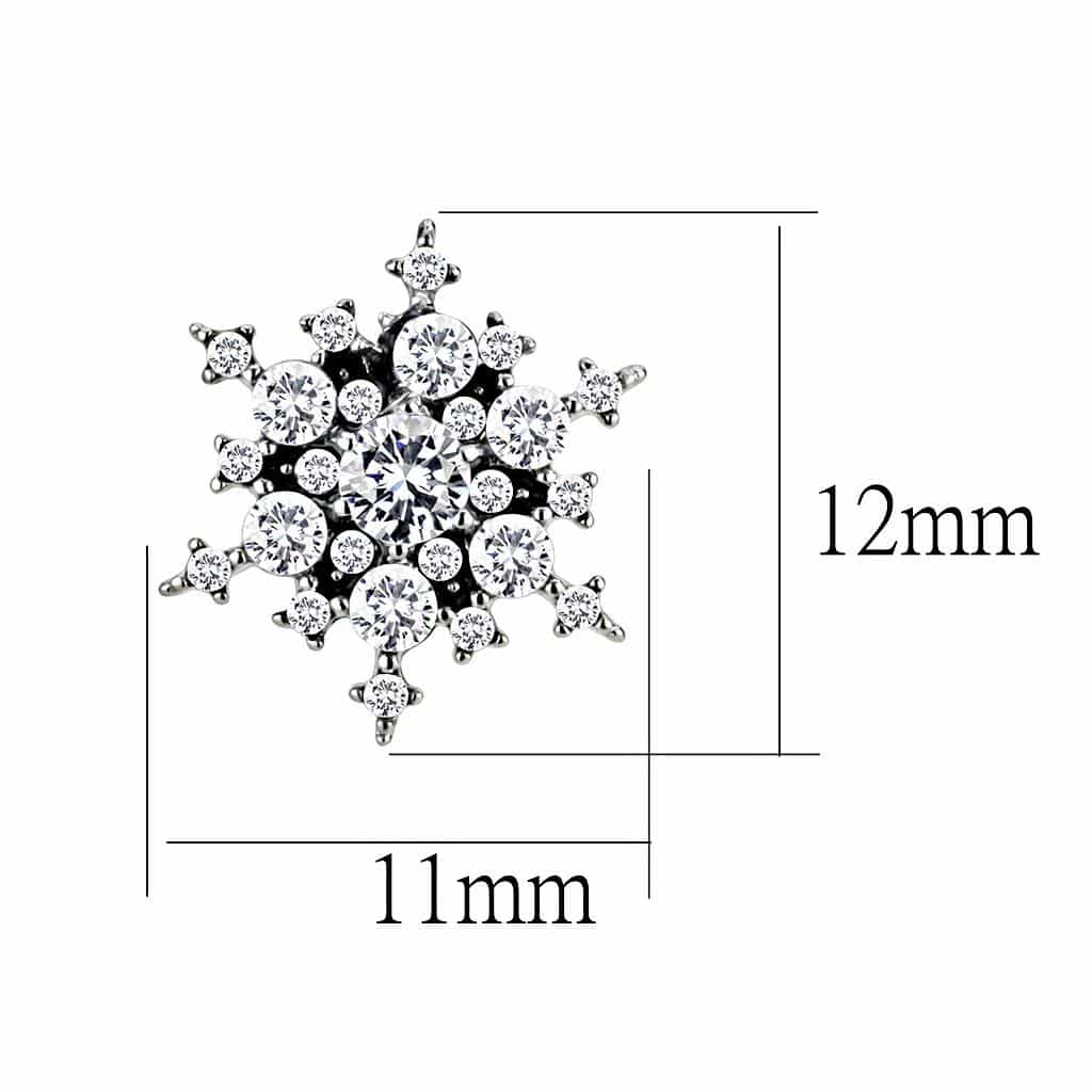 Stainless Steel CZ Pave Snowflake Starburst Studs Earrings view 2