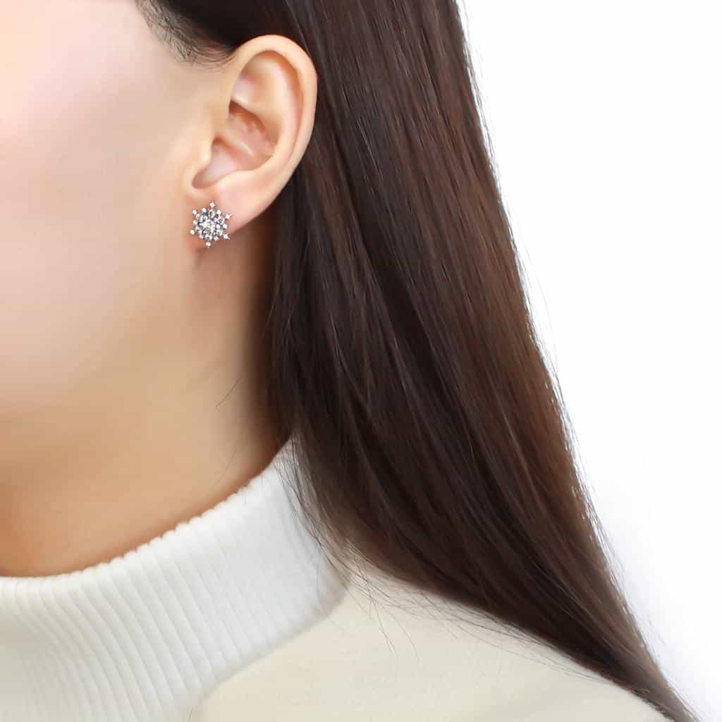 Stainless Steel CZ Pave Snowflake Starburst Studs Earrings view 3