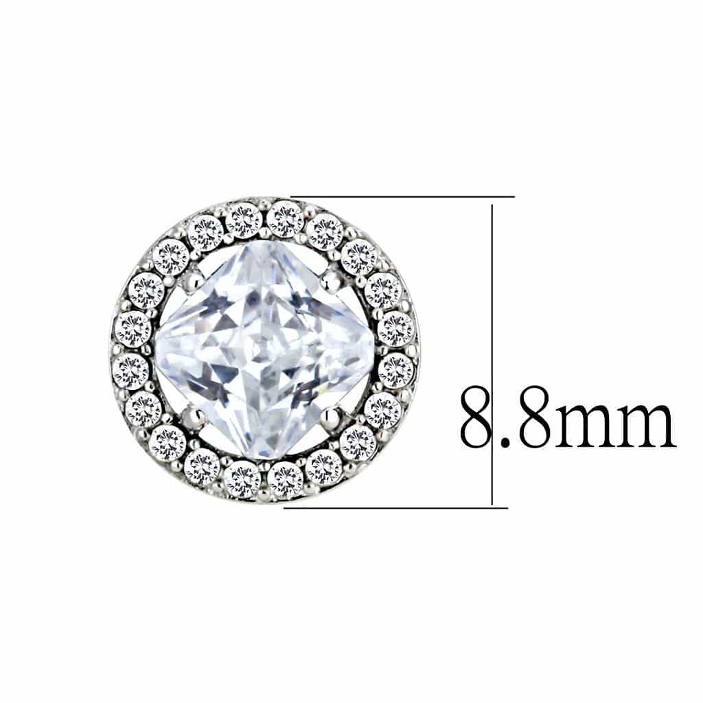 Stainless Steel CZ Round Pave Halo Classic Studs Earrings view 2