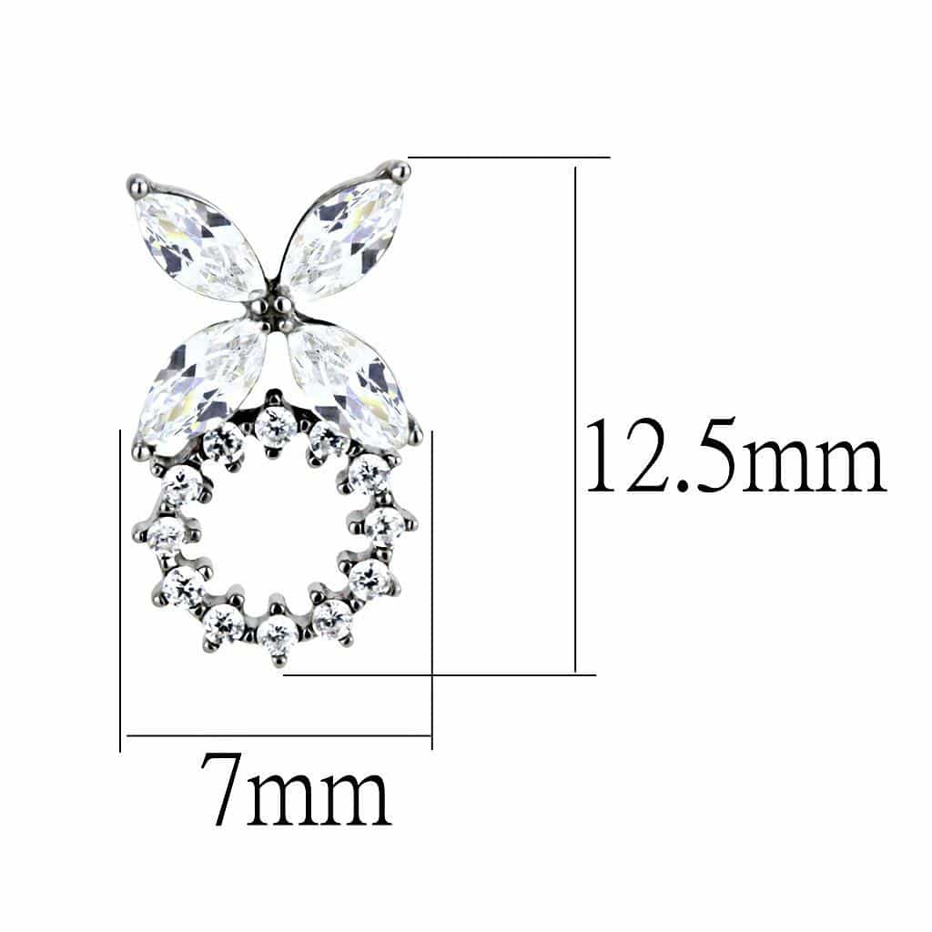 Stainless Steel CZ Marquise Butterfly Pave Circle Drop Earrings view 2
