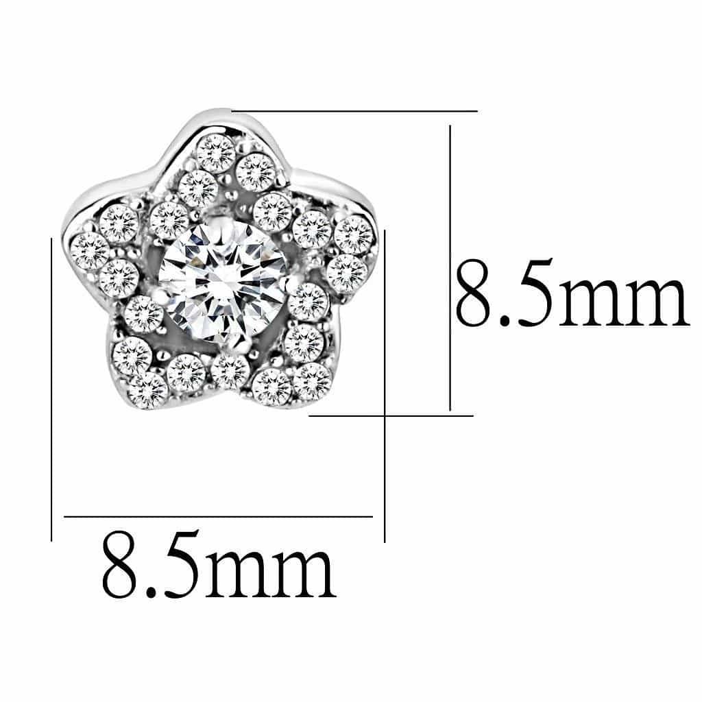 Stainless Steel CZ Round Pave Flower Cluster Studs Ring view 2
