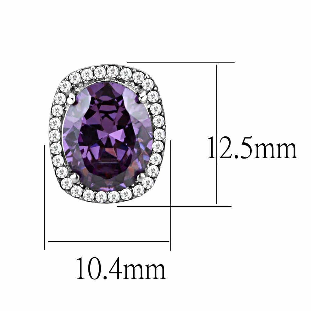 Stainless Steel Purple Amethyst Oval Pave Cushion Halo Earrings view 2