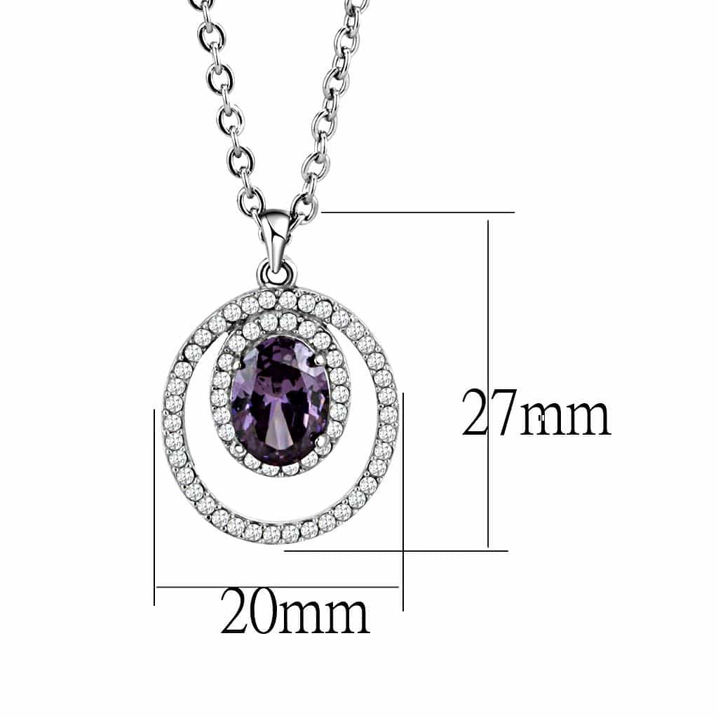 Stainless Steel Purple Amethyst Oval Pave Double Circle Pendant view 2