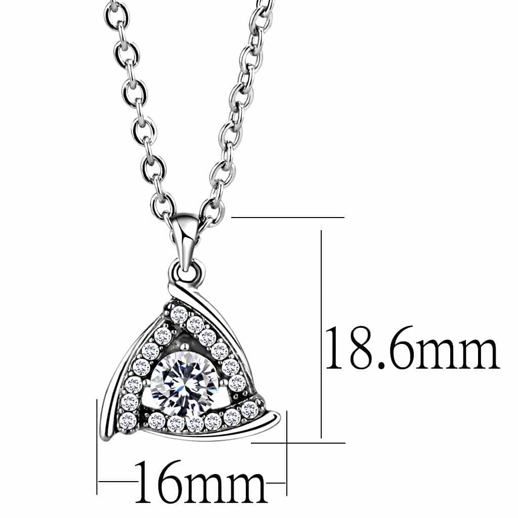 Stainless Steel CZ Pave Triangle Pendant Necklace view 2