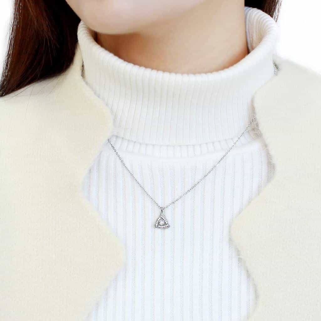 Stainless Steel CZ Pave Triangle Pendant Necklace view 3