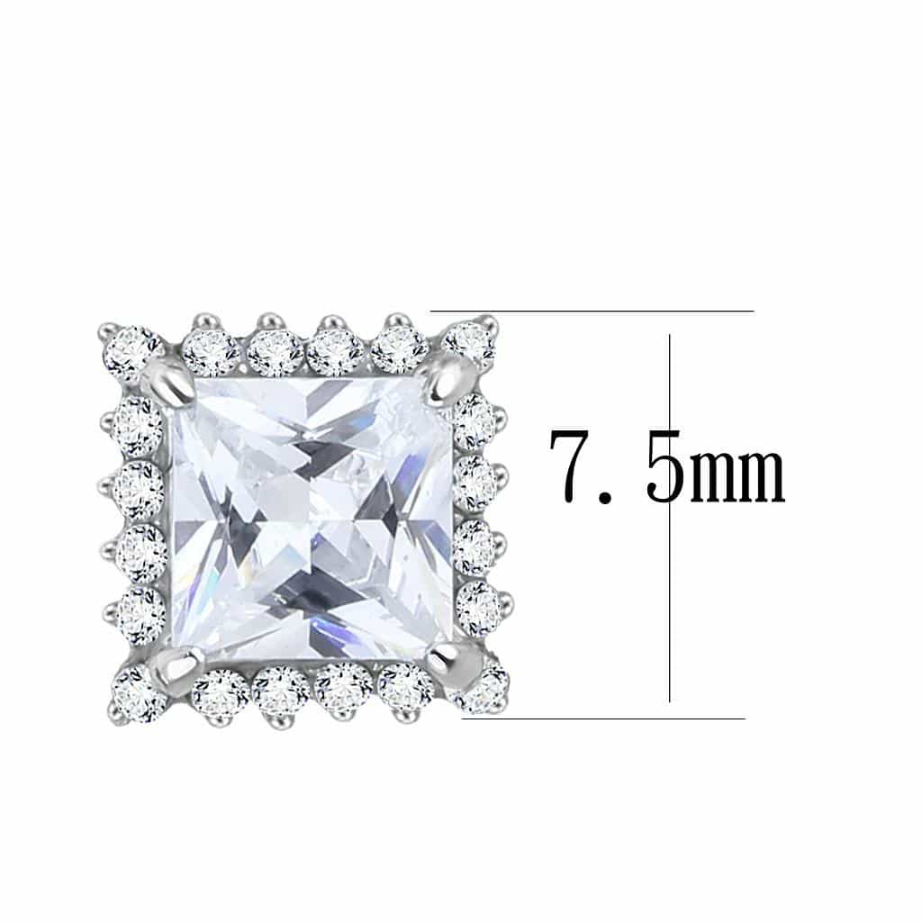 Stainless Steel CZ Princess Cut Pave Ornate Halo Drop Earrings view 2