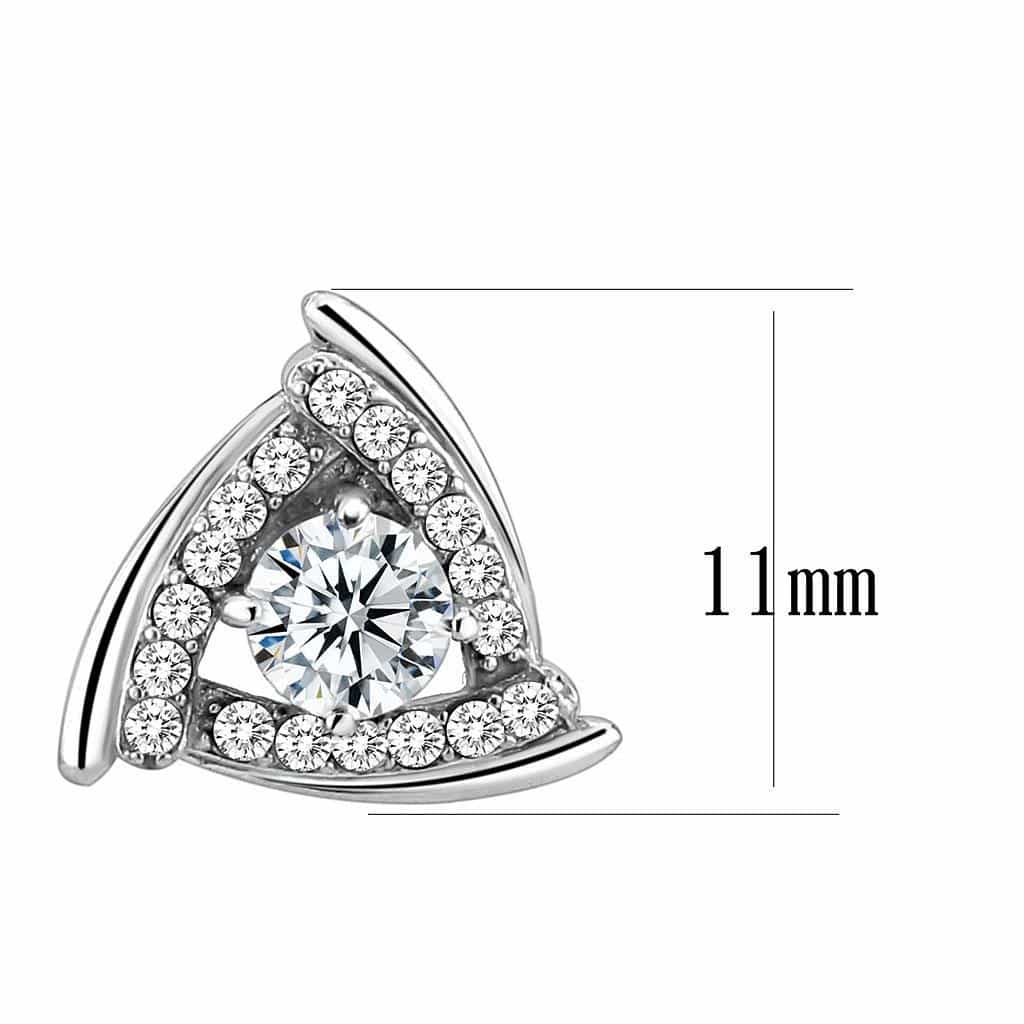 Stainless Steel CZ Trillion Pave Twisted Trefoil Studs Earrings view 2