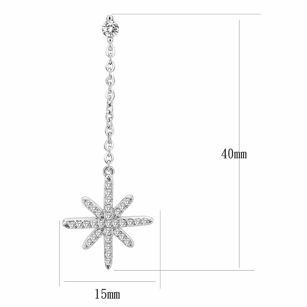 Stainless Steel CZ Pave Starburst Chain Long Drop Earrings view 2