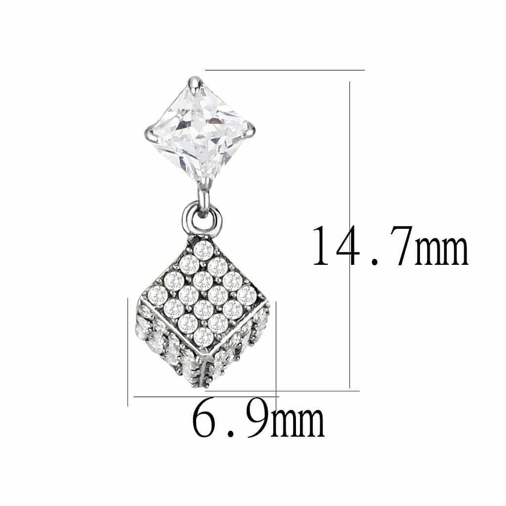 Stainless Steel CZ Princess Cut Pave Cube Diamond Drop Earrings view 2