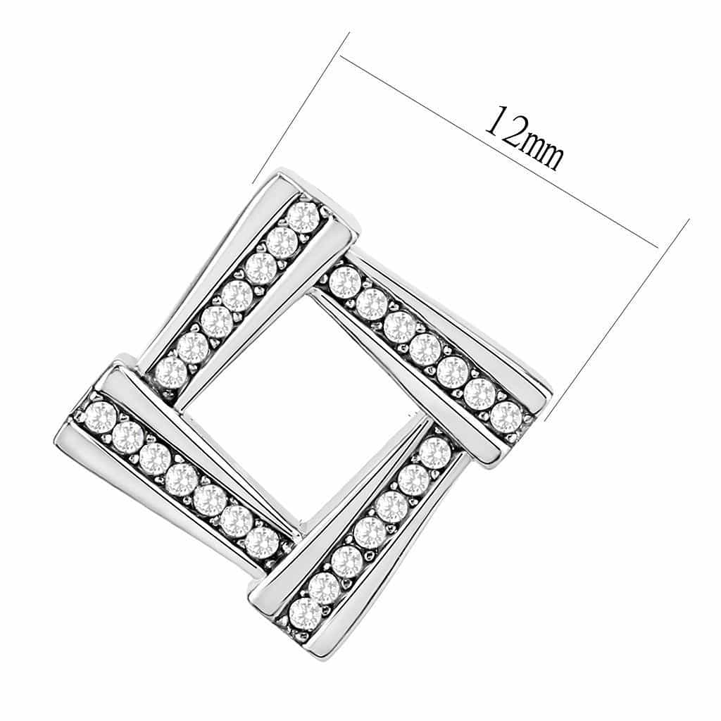 Stainless Steel CZ Pave Open Square Geometric Frame Earrings view 2