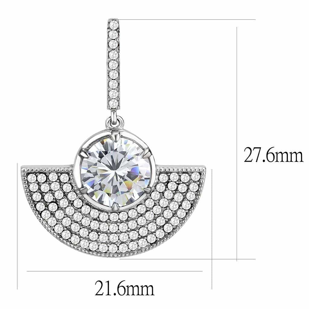 Stainless Steel CZ Round Pave Half Moon Fan Dangle Drop Earrings view 2