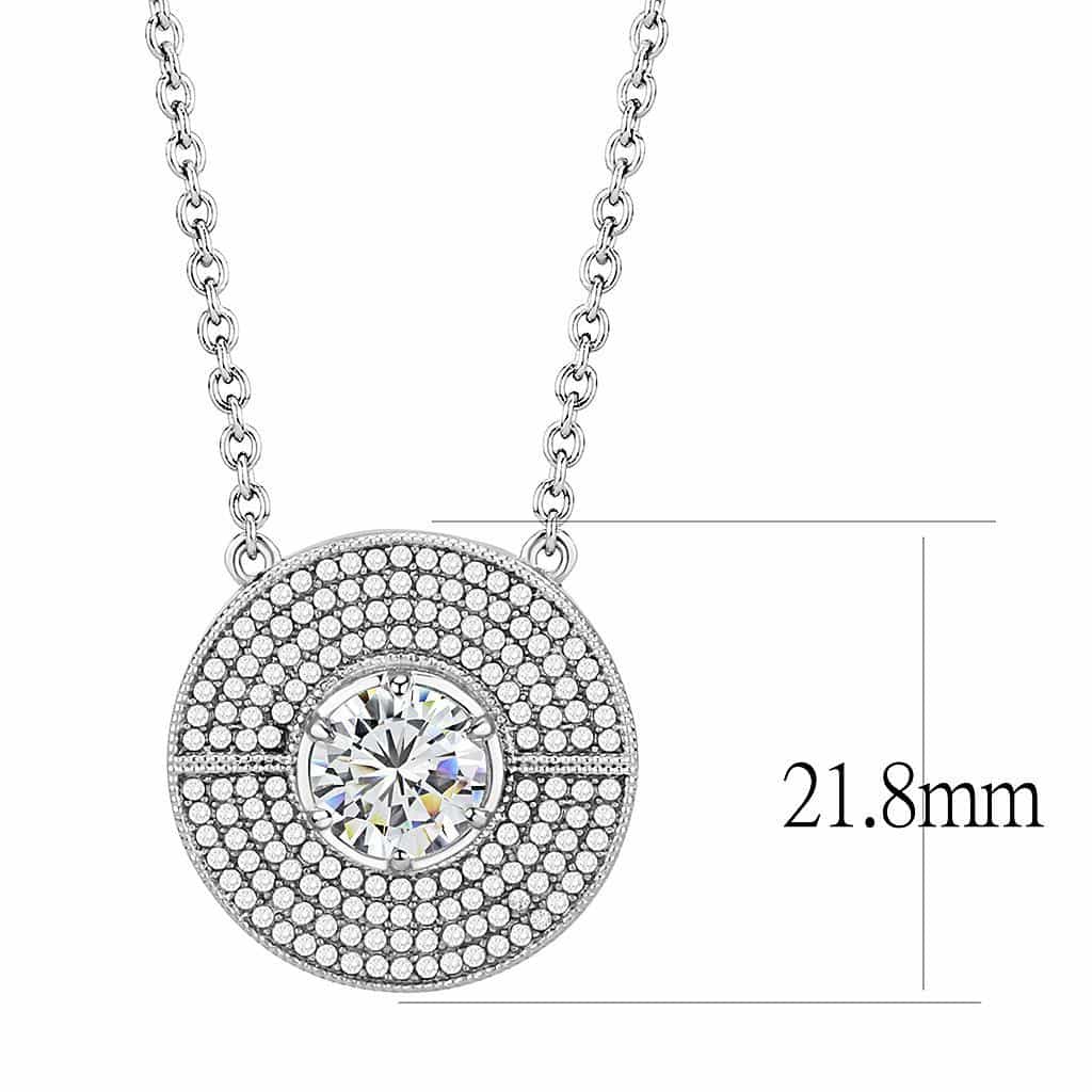 Stainless Steel CZ Round Pave Concentric Circle Pendant Necklace view 2