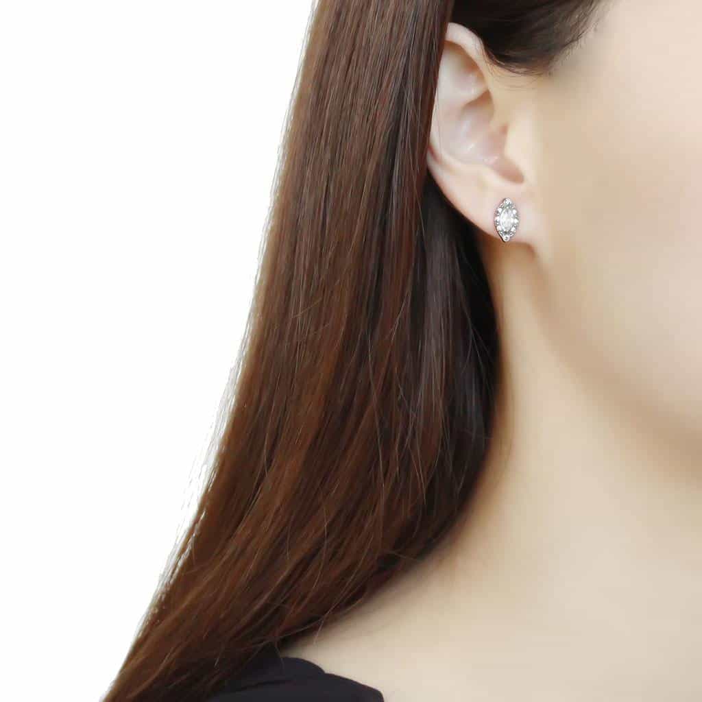 Stainless Steel CZ Marquise Pave Oval Halo Studs Earrings view 3