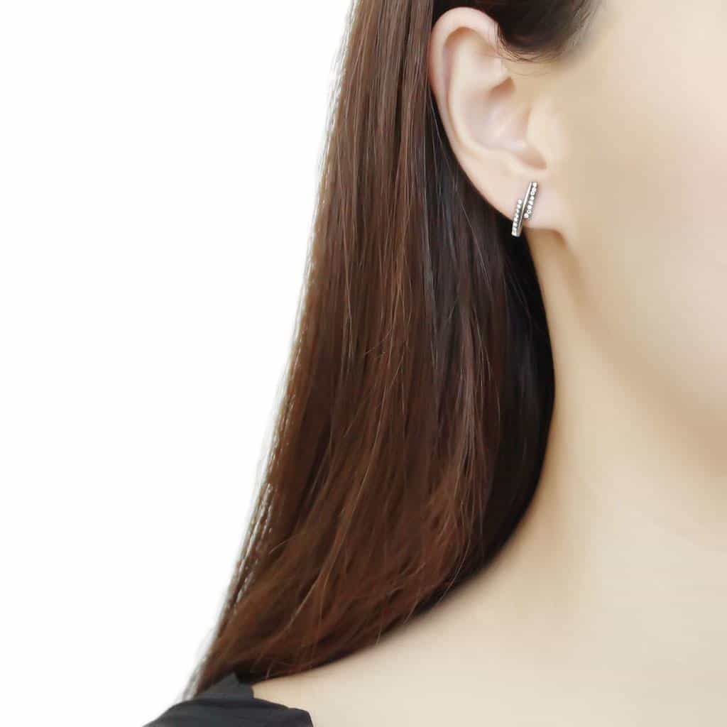 Stainless Steel CZ Channel Set Bar Huggie Studs Earrings view 3