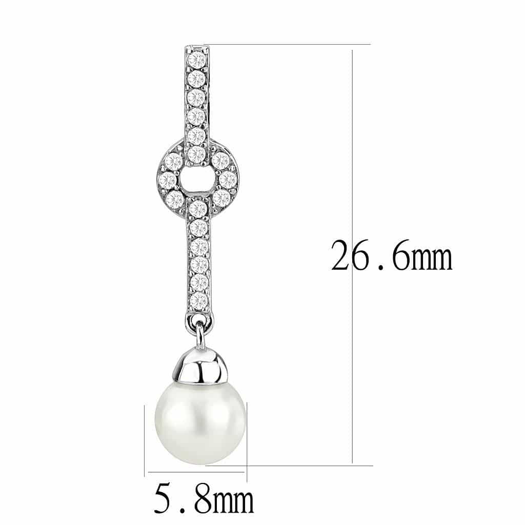 Stainless Steel Pearl CZ Pave Bar Link Dangle Drop Earrings view 2