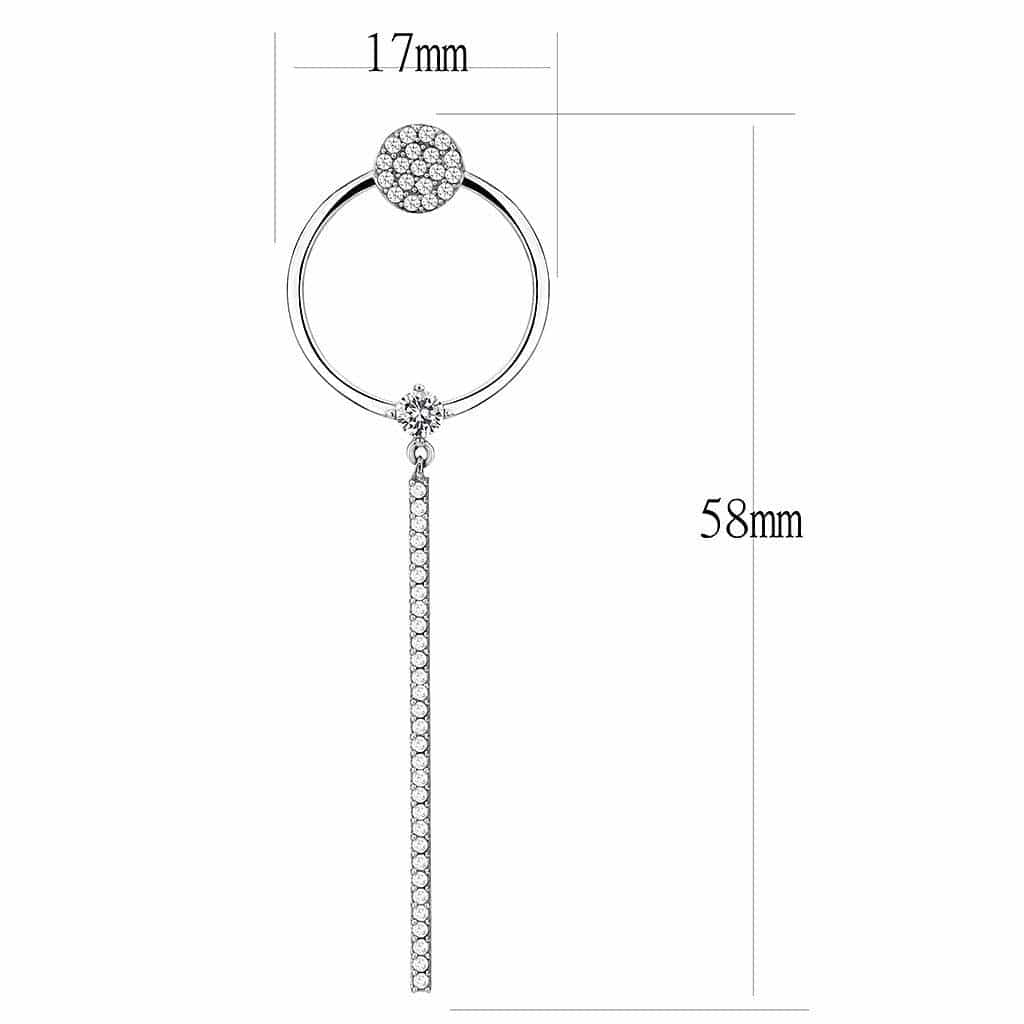 Stainless Steel CZ Pave Ball Circle Bar Long Drop Earrings view 2