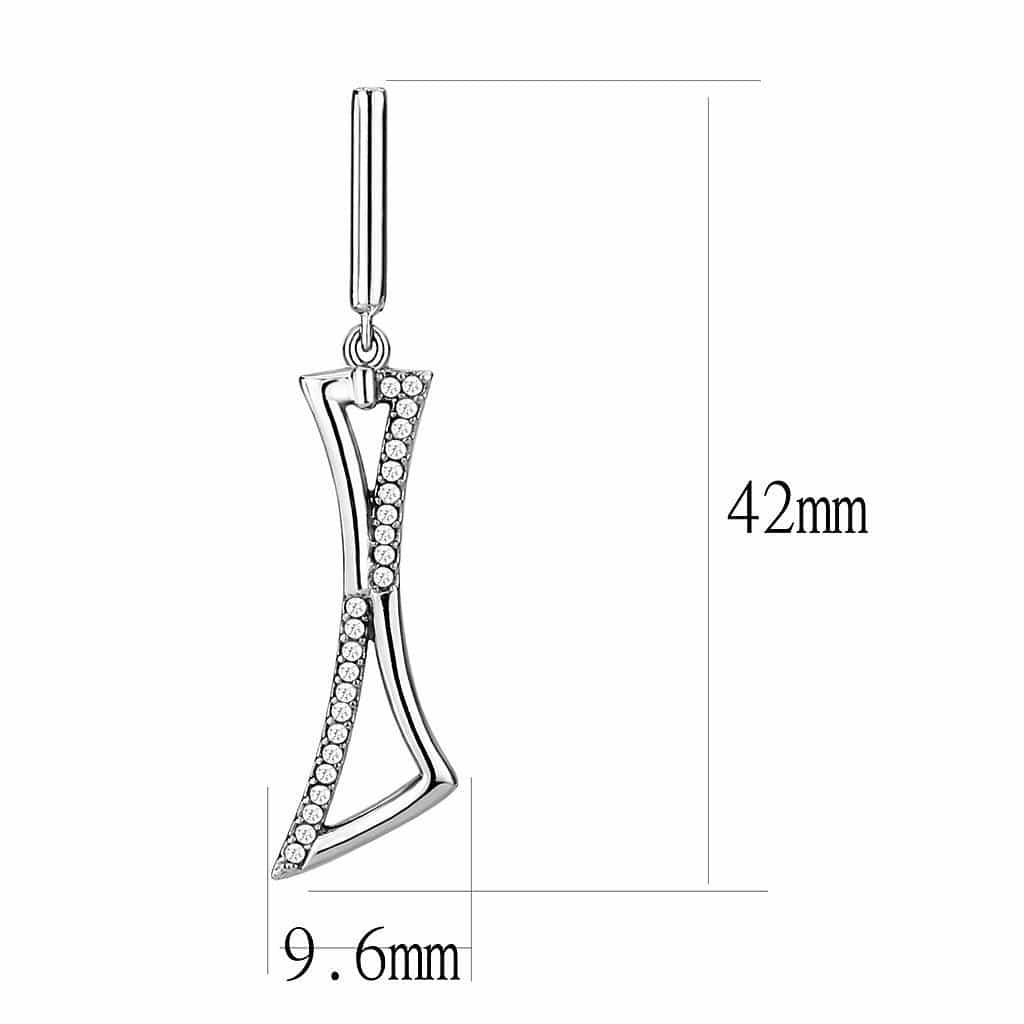 Stainless Steel CZ Pave Geometric Angular Arrow Dangle Earrings view 2