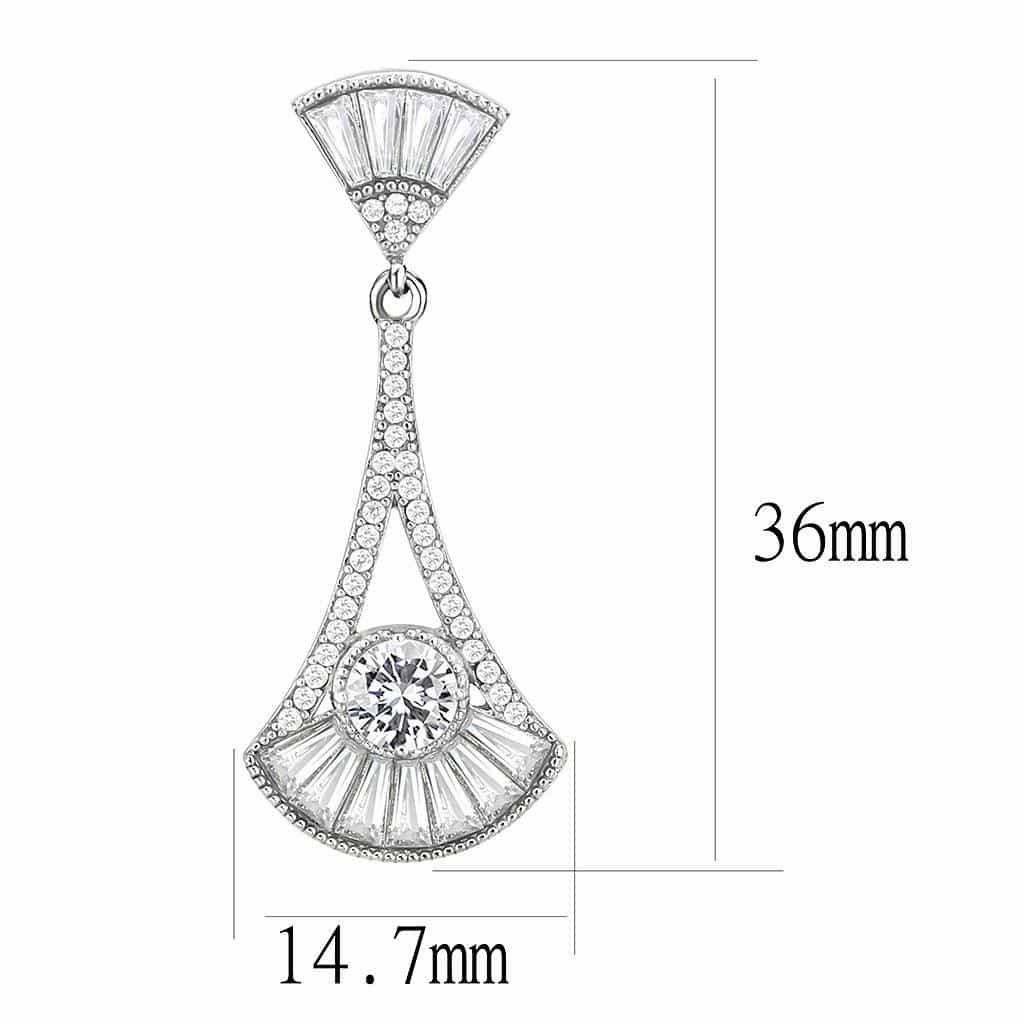 Stainless Steel CZ Round Baguette Art Deco Fan Triangle Earrings view 2