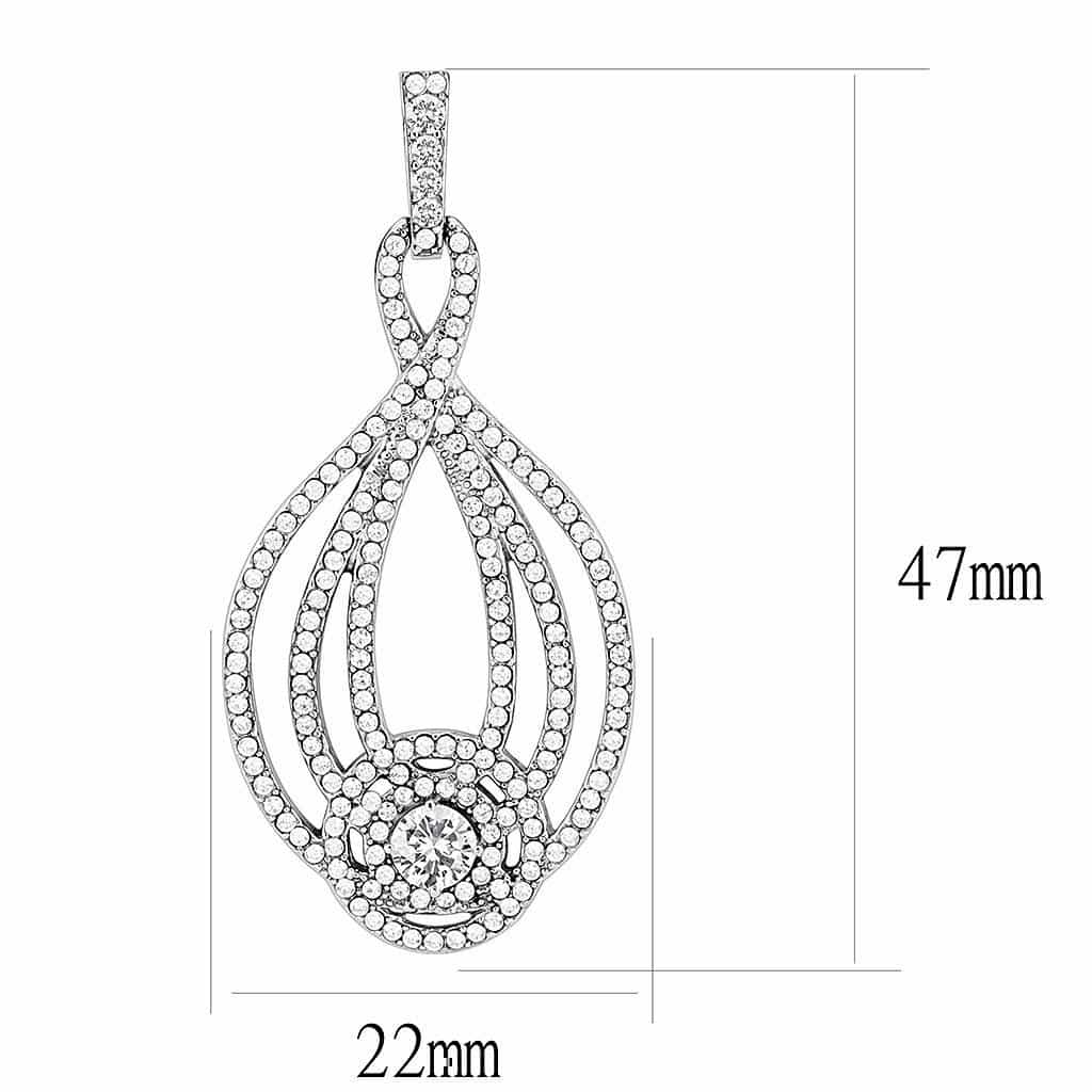 Stainless Steel CZ Round Pave Double Teardrop Chandelier Earrings view 2