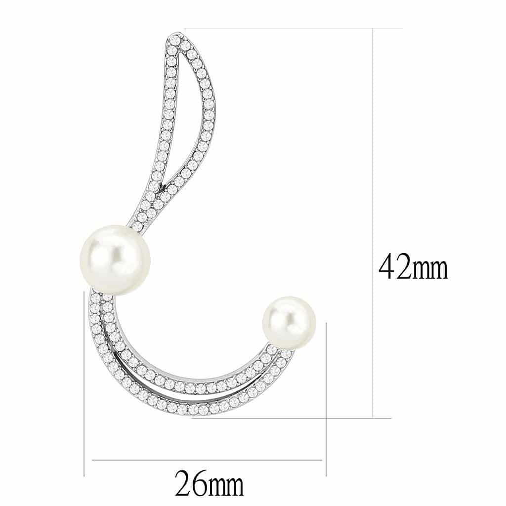 Stainless Steel Pearl CZ Pave Double Wave Curve Ear Jacket Ring view 2