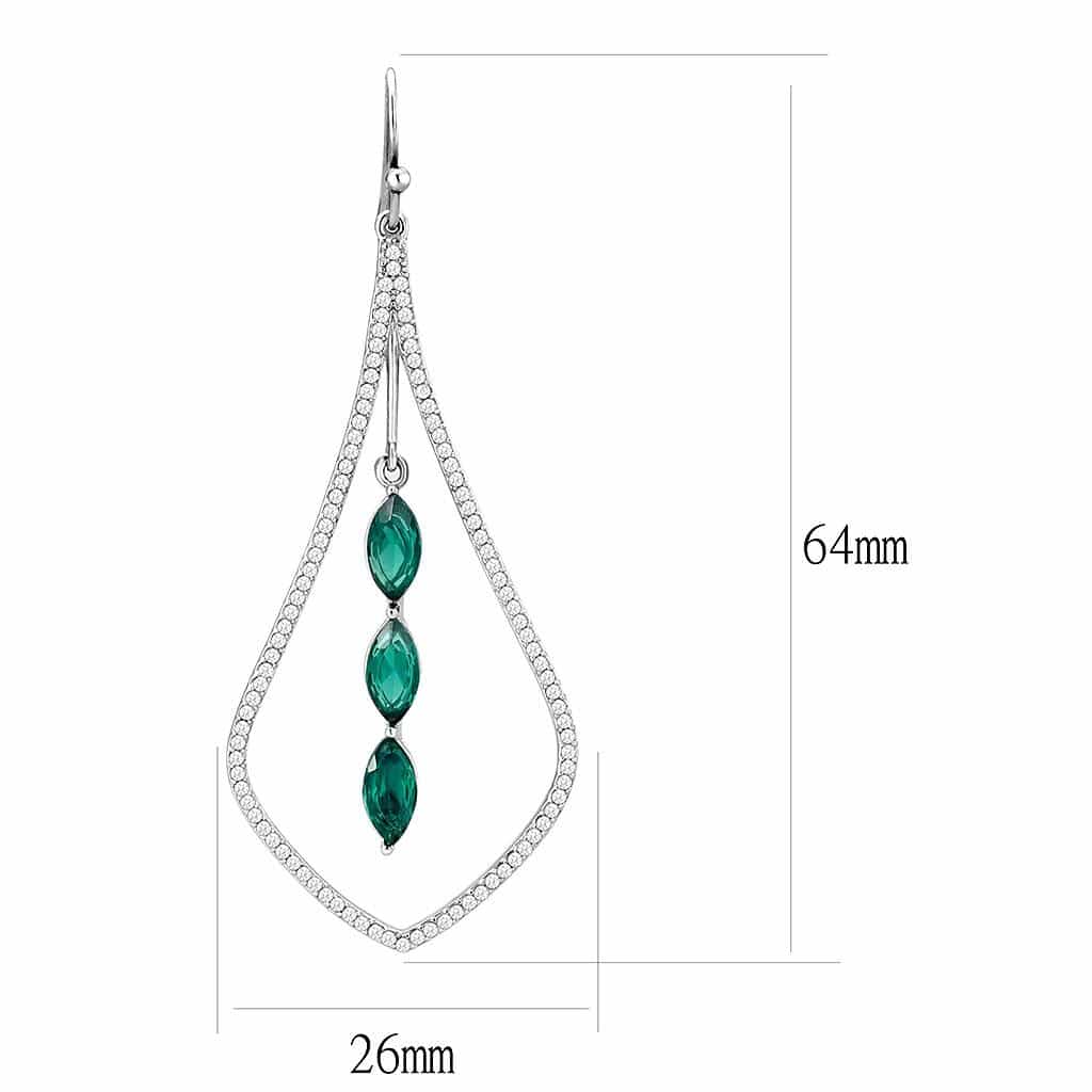 Stainless Steel Green Emerald Marquise Pave Teardrop Earrings view 2