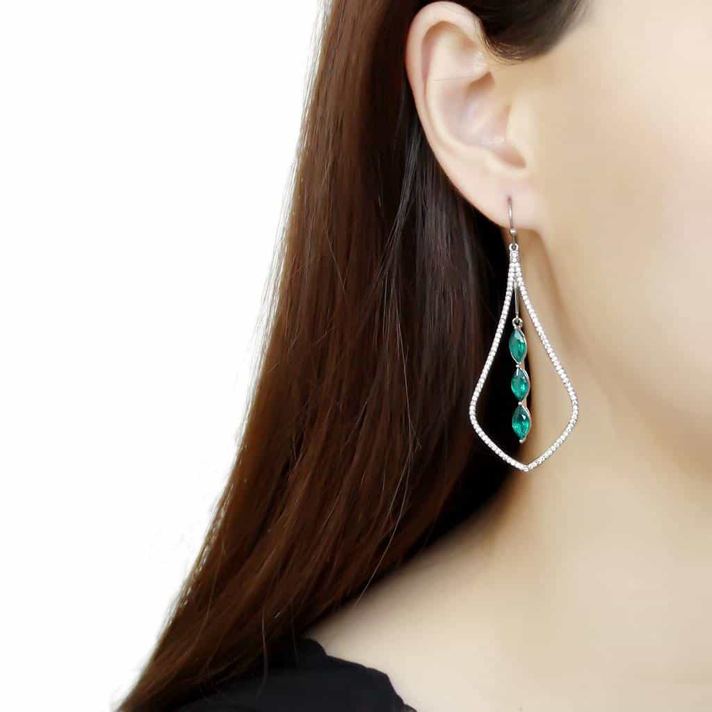 Stainless Steel Green Emerald Marquise Pave Teardrop Earrings view 3