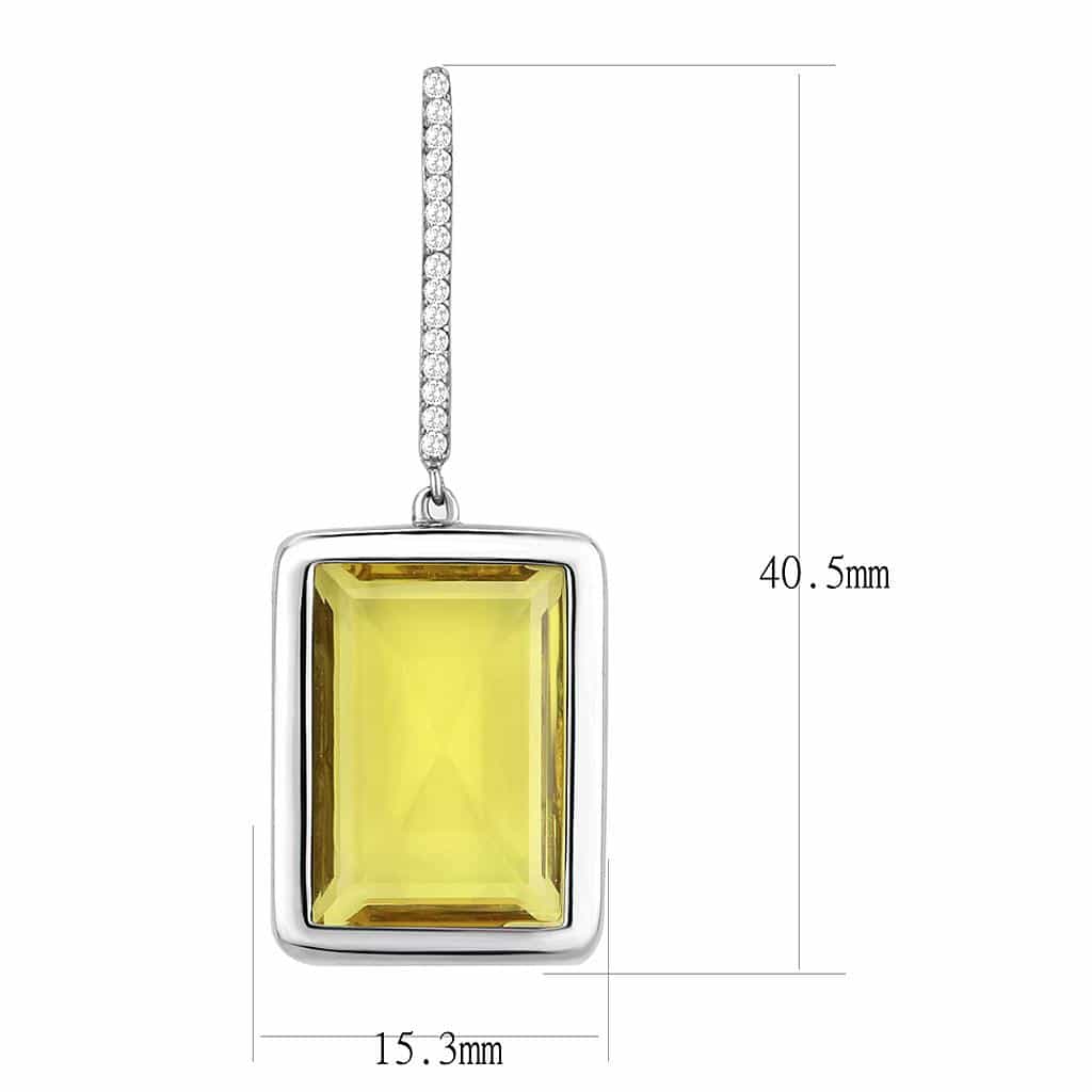 Stainless Steel Yellow Citrine Emerald Cut Rectangle Earrings view 2