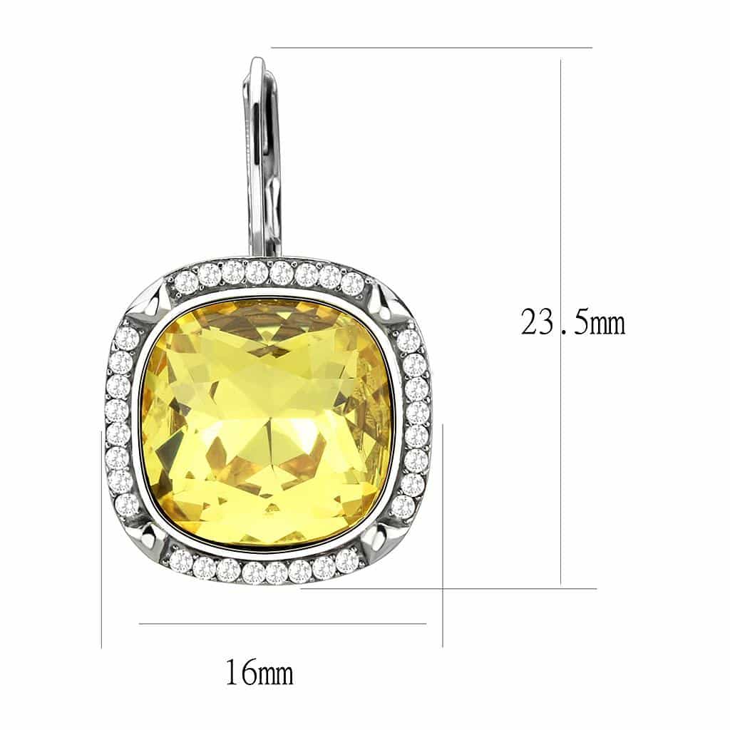 Stainless Steel Yellow Citrine Cushion Pave Halo Earrings view 2