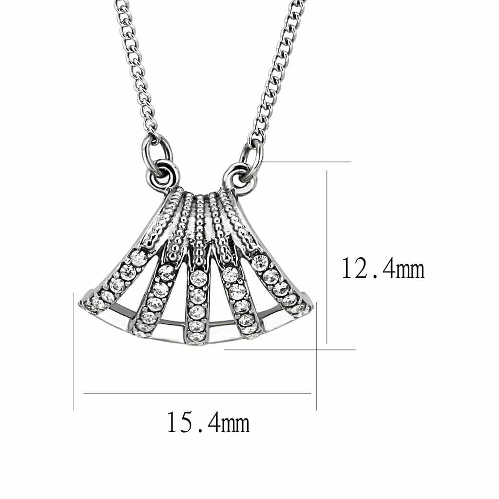 Stainless Steel CZ Pave Fan Shell Pendant Necklace view 2