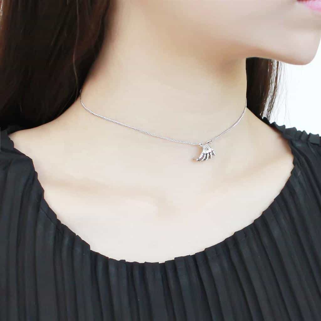 Stainless Steel CZ Pave Fan Shell Pendant Necklace view 3