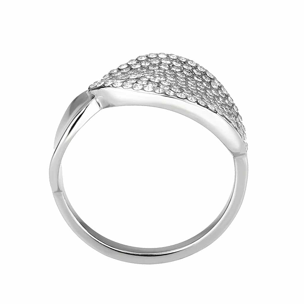 Stainless Steel CZ Pave 3D Heart Dome Cocktail Ring view 2