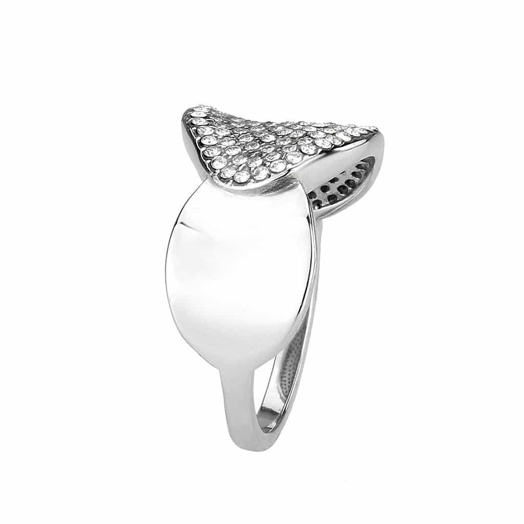 Stainless Steel CZ Pave 3D Heart Dome Cocktail Ring view 8