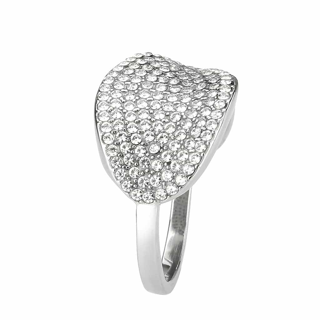 Stainless Steel CZ Pave 3D Heart Dome Cocktail Ring view 1