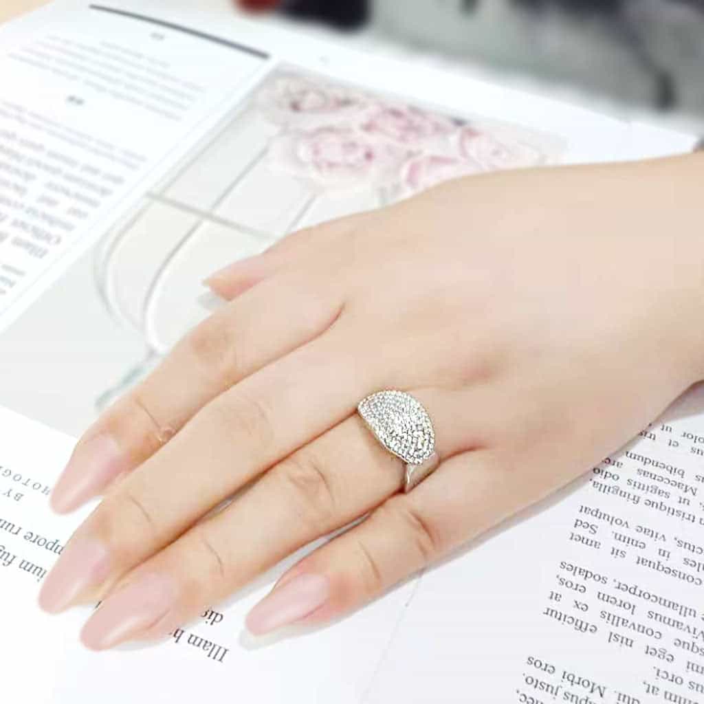 Stainless Steel CZ Pave 3D Heart Dome Cocktail Ring view 10