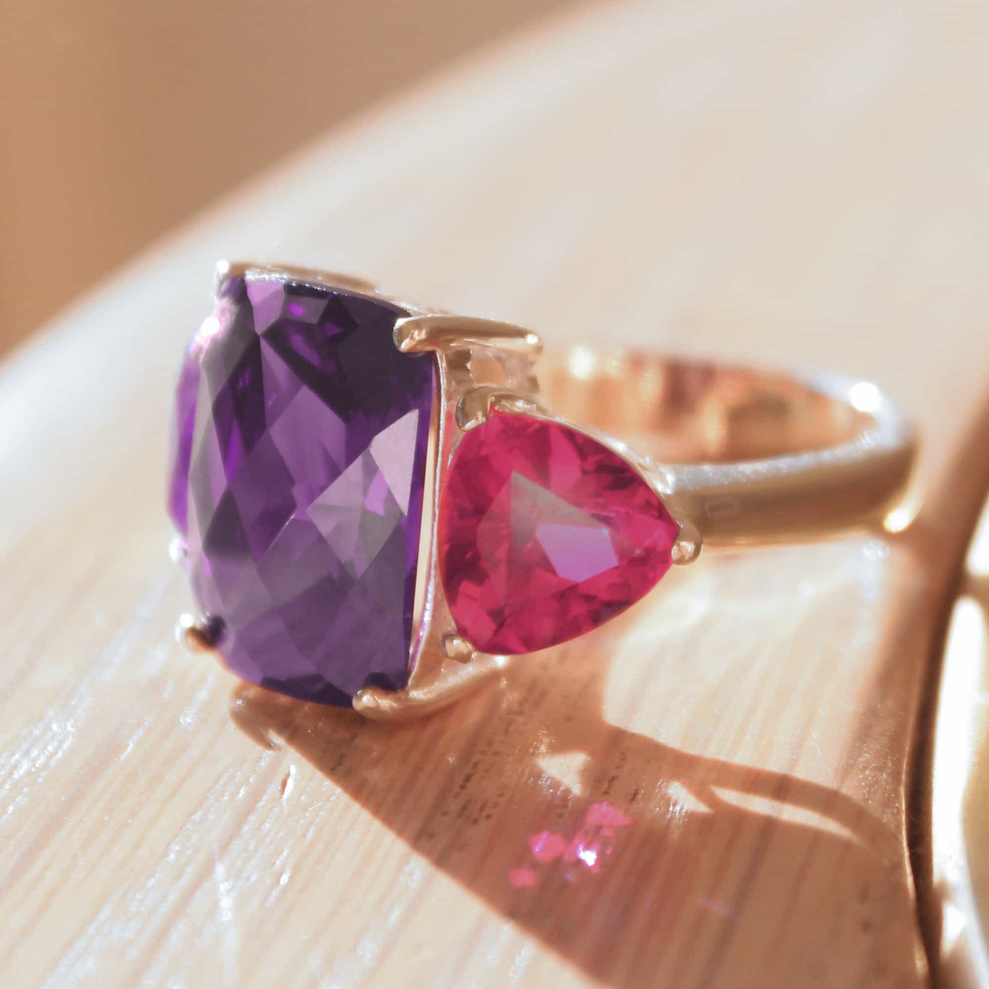 Sterling SilverPurple Amethyst Pink CZ Pear Bypass Ring view 3