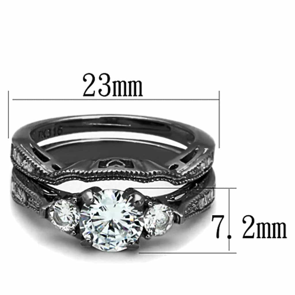 Stainless Steel CZ Pear Halo Pave Black IP Bridal Set Ring view 2