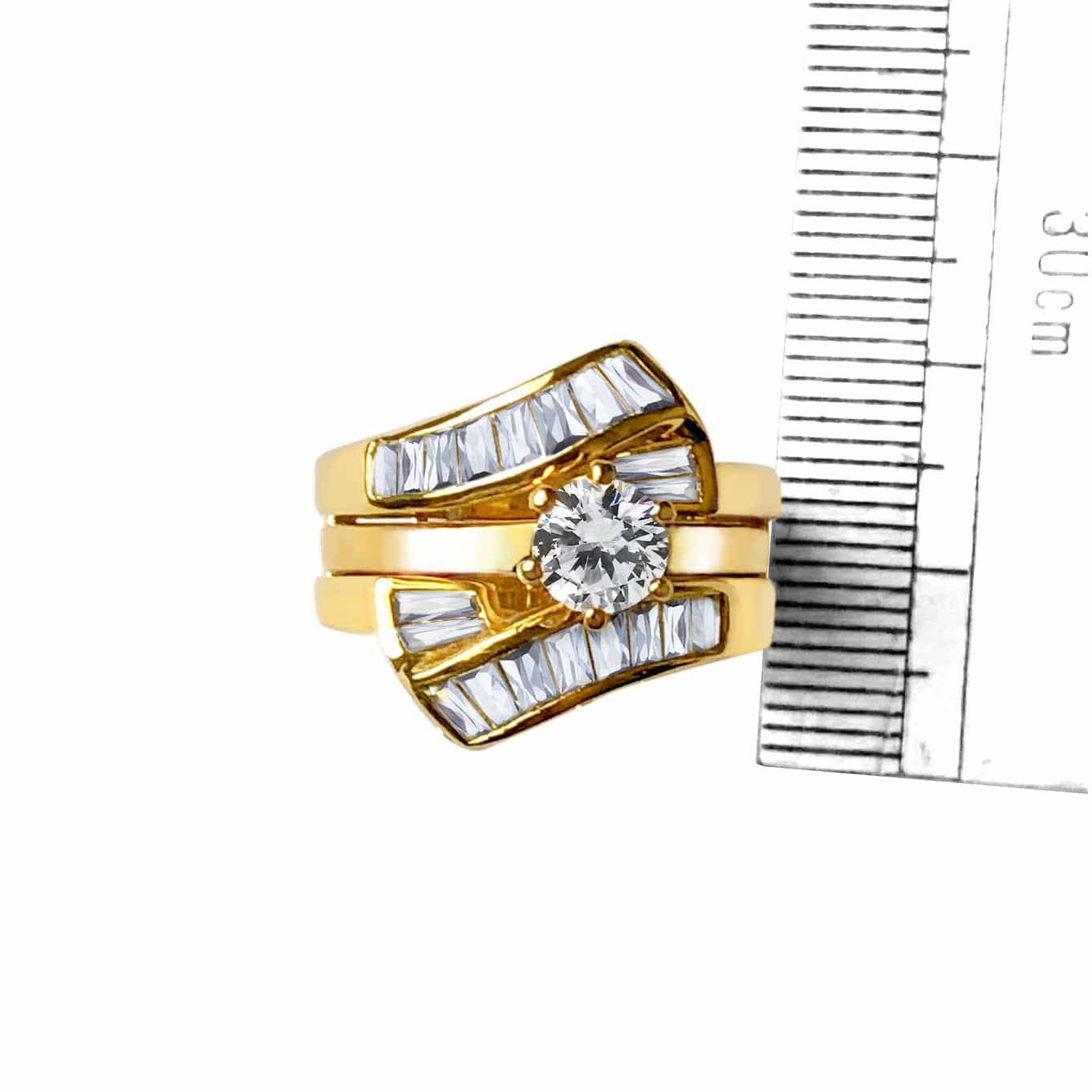 Sterling Silver Gold CZ Round Solitaire Baguette Channel Ring view 10