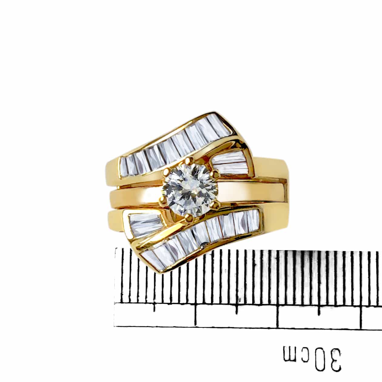 Sterling Silver Gold CZ Round Solitaire Baguette Channel Ring view 9