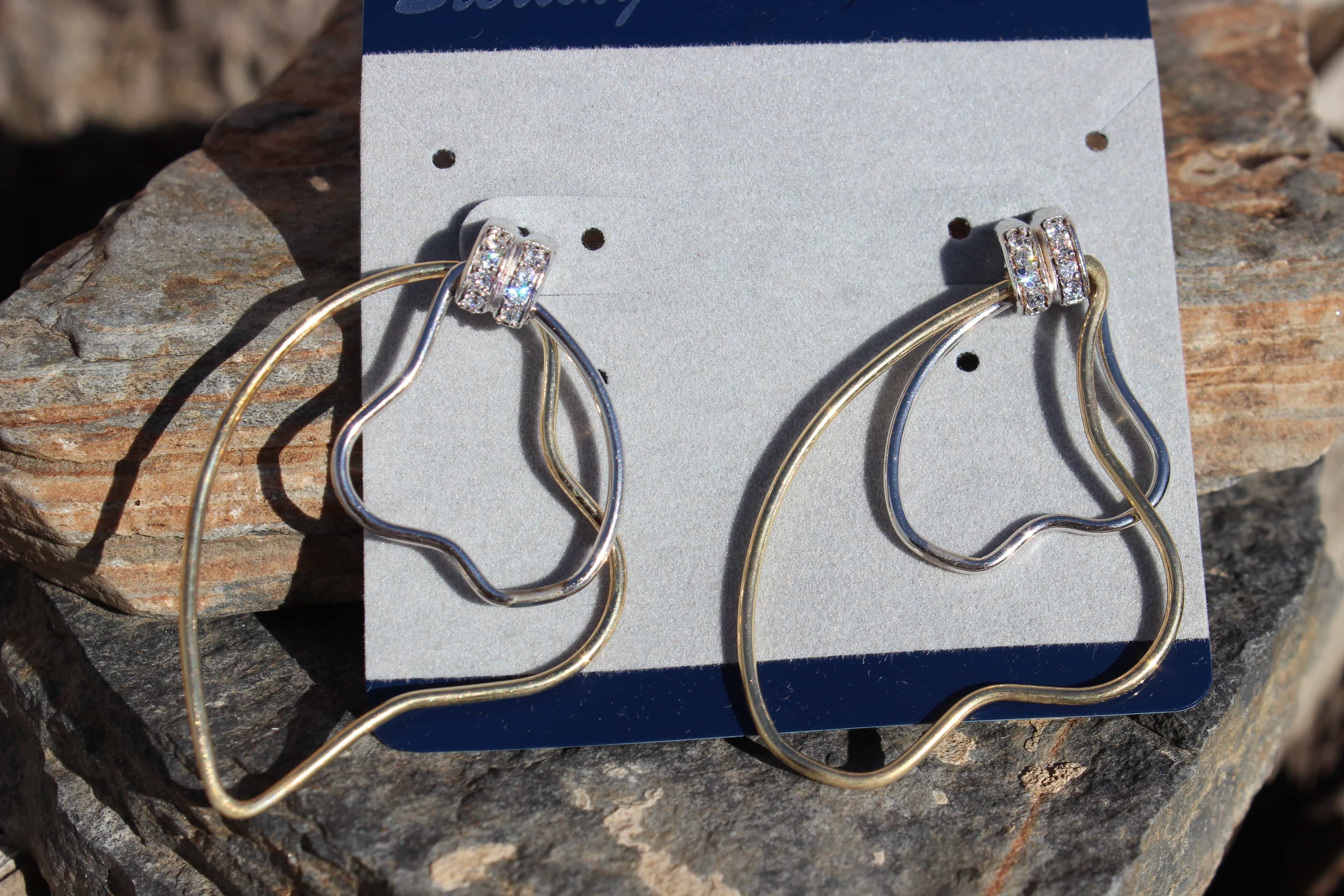 Sterling SilverTwo Tone CZ Open Heart Hoop Earrings view 2
