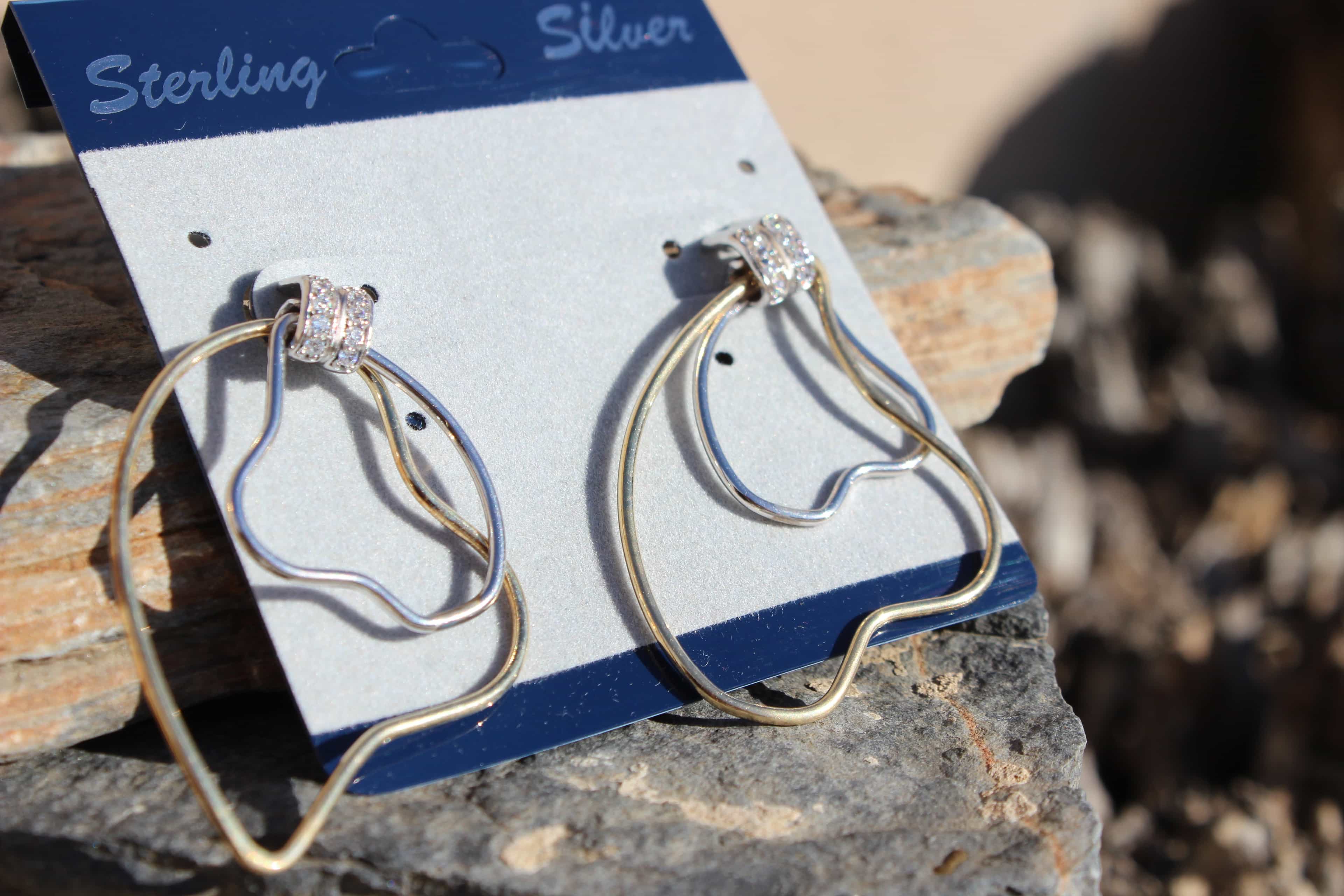 Sterling SilverTwo Tone CZ Open Heart Hoop Earrings view 3