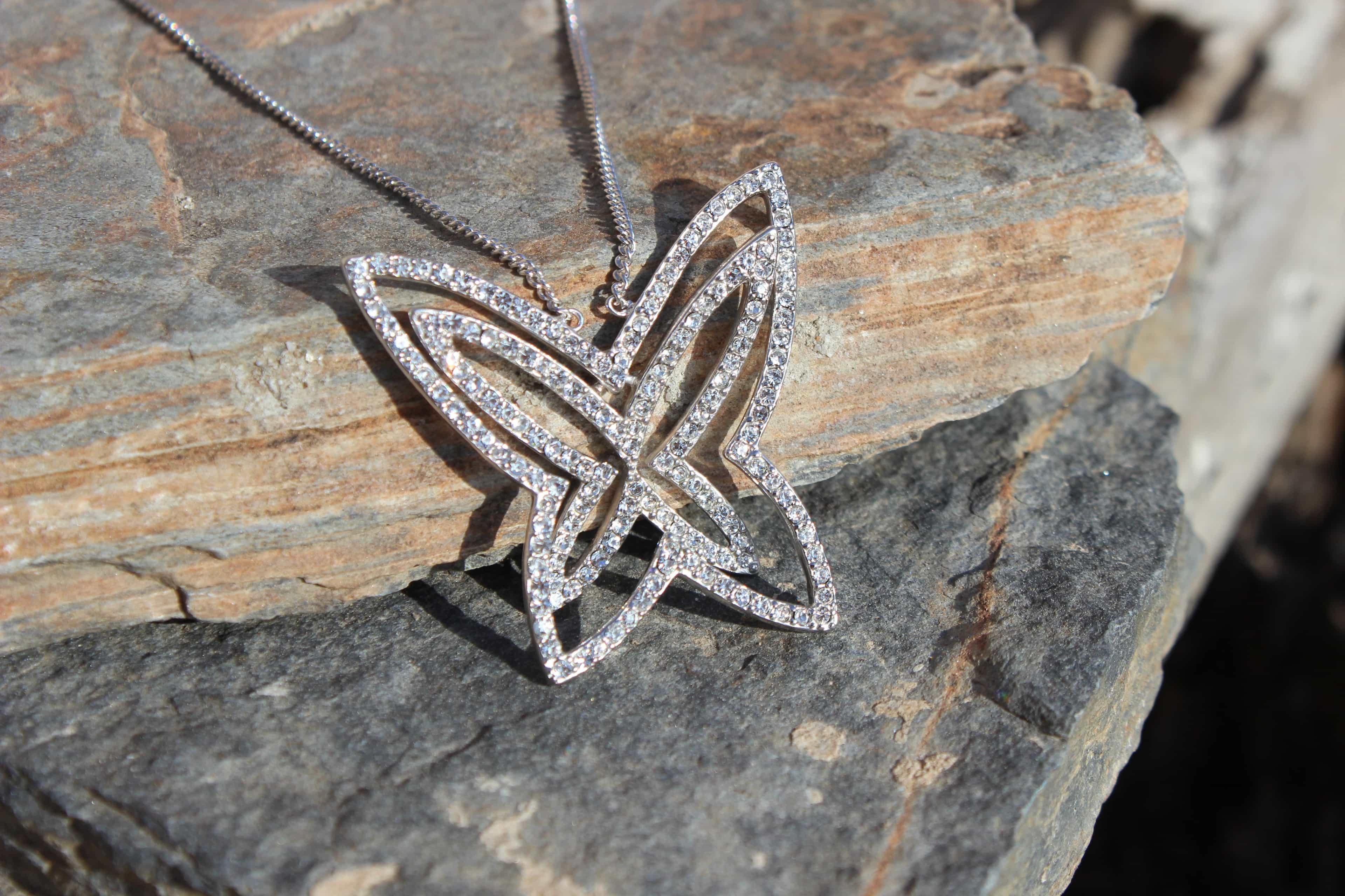 Sterling Silver CZ Butterfly Pave Pendant Necklace view 3
