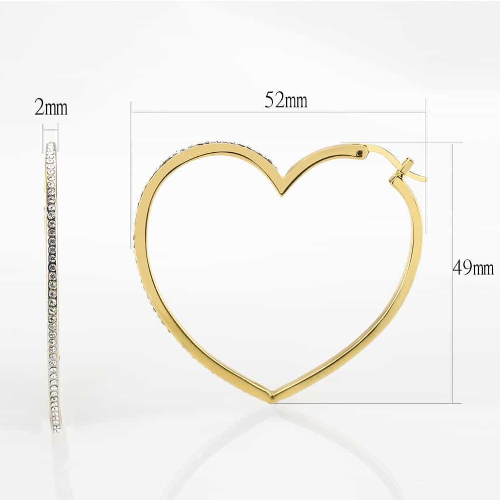 Brass Gold CZ Heart Shaped Hoop Earrings | The Stainless Jewelry view 2