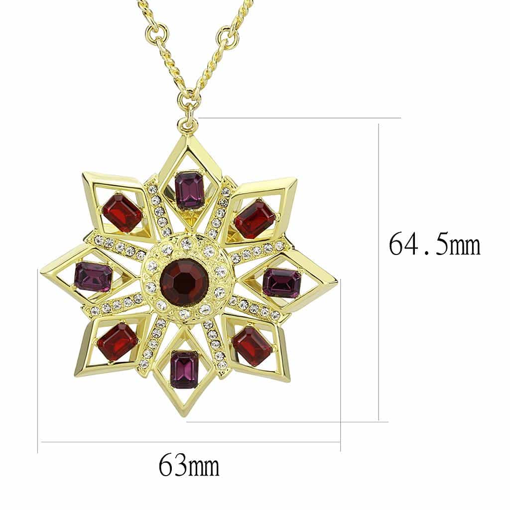 Brass Gold Garnet CZ Star Snowflake Pendant Necklace view 2