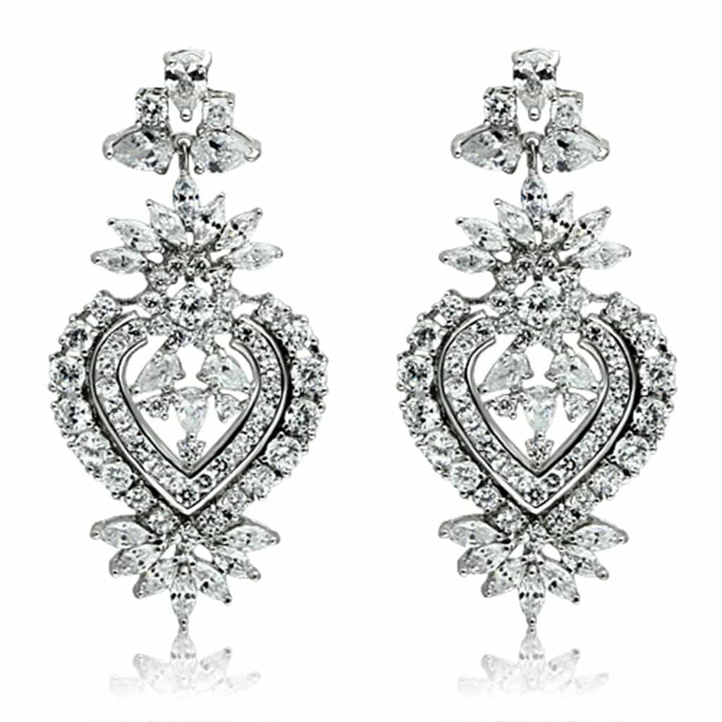 Brass Silver CZ Flower Cluster Statement Jewelry Set view 2